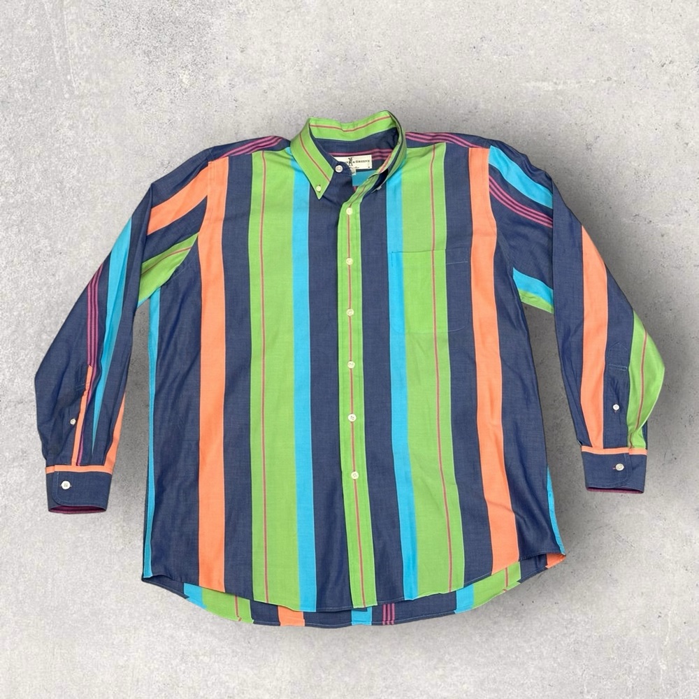 Fairway & Greene The Club Shirt Button Down Mens Large Multicolor Striped Golf